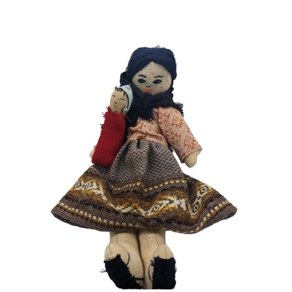 Hand Made Other - Andean Doll With Peruvian Fabrics With Baby 14 Inches Tall